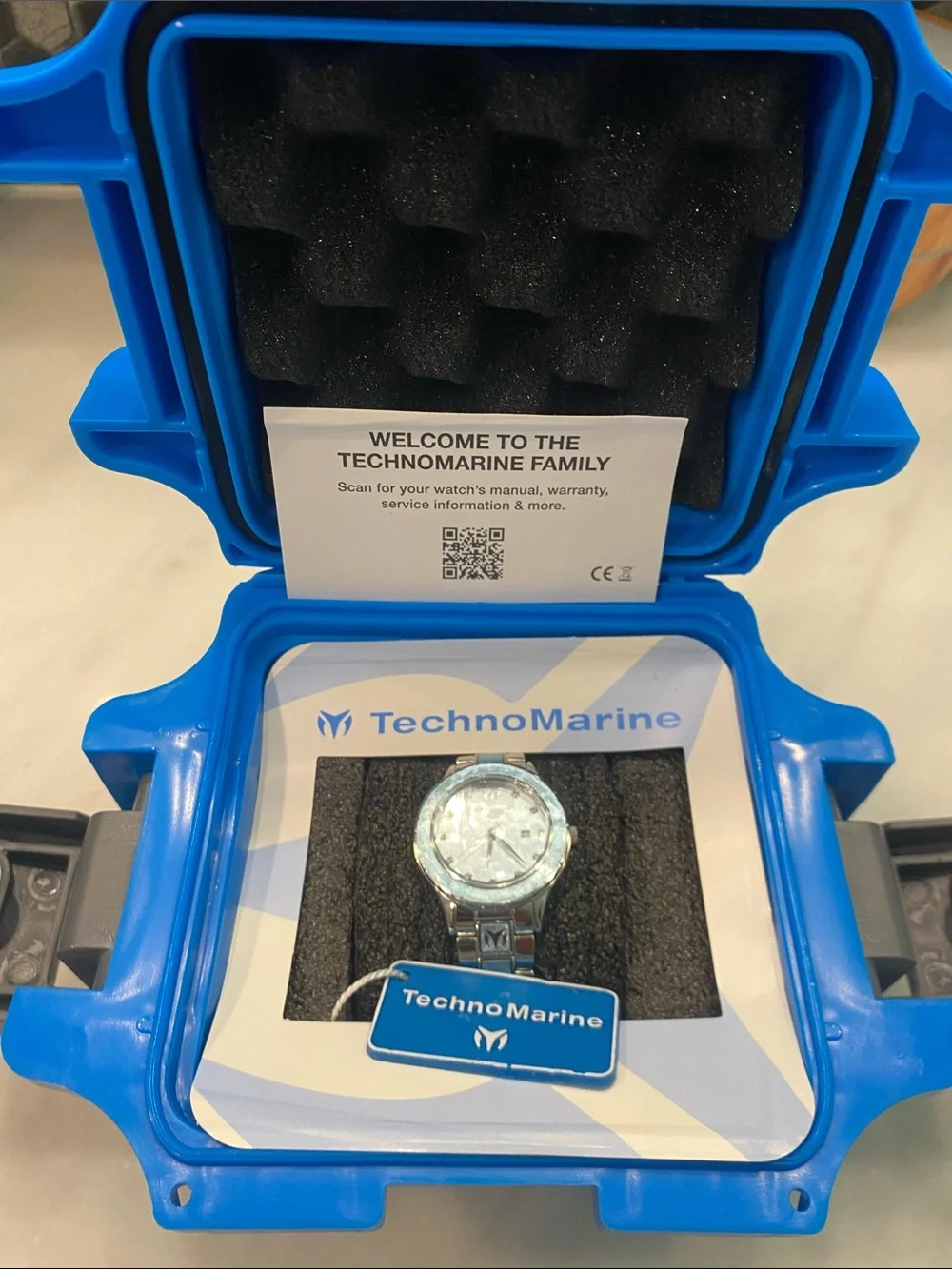 Technomarine Silver and Blue Stainless Steel Watch in Branded Case
